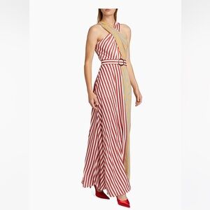Toccin Mackenzie Split-Striped Halter Maxi Dress